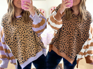 PREORDER - Leopard Color Block Pullover- Curvy,LEOPARD,oversized,oversized sweatshirt,OVERSIZED TOP,PREORDER,Tops-Ace of Grace Women's Boutique