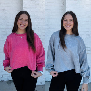 Acid Wash Cropped Pullover | 2 colors- Acid, clothing, comfy sweatshirt, cropped sweatshirt, FALL, fall clothes, pink sweatshirt, sweatshirt, SWEATSHIRTS, Tops-Ace of Grace Women's Boutique