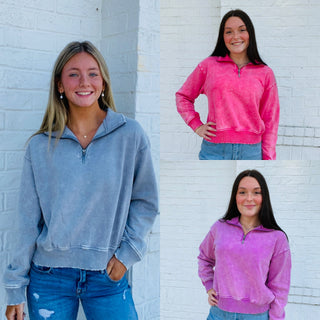 Half Zip Pullover- Acid,clothing,fall clothes,outerwear,pink pullover,pullover,Scooba,Scuba,Tops-Ace of Grace Women's Boutique