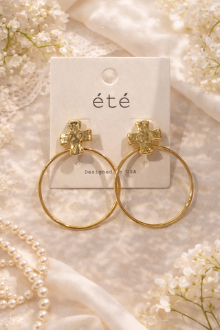 Hammered Cross Hoop Earrings- Cross,Cross earrings,Cross gold,earring,EARRINGS,Easter,Jewelry-Ace of Grace Women's Boutique