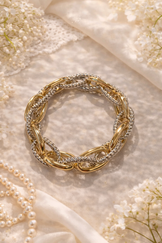 Mixed Metal Cable Stretch Bracelet- BANGLE BRACELETS,BRACELET,Bracelets,GOLD BRACELETS,Jewelry,Yurman-Ace of Grace Women's Boutique