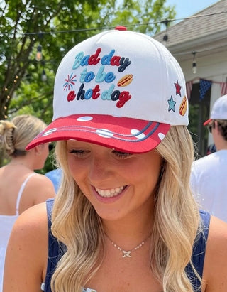 Bad Day to be a Hot Dog Embroidered Hat (PREORDER)- Accessories,accessory,cap,HAT,hats,Seasonal,trucker hat,trucker hats-Ace of Grace Women's Boutique