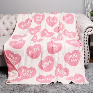 Conversation Heart Reversible Blanket- blanket, gifts, Seasonal, soft blanket, throw blanket-Ace of Grace Women's Boutique