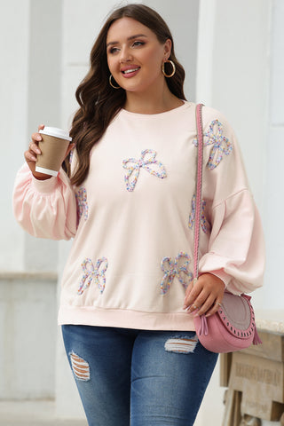 Embroidered Bow Sleeve Oversized Pullover-Tops/Sweatshirts & Hoodies- Color Khaki,Craft Applique,Craft Embroidery,Curvy,Day Valentine's Day,Detail Bow,Full Size S-3XL,Occasion Daily,Print Bow,Season Fall & Autumn,Style Southern Belle,Tiktok Showroom,Tops-Ace of Grace Women's Boutique