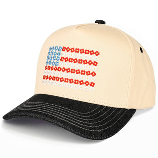 Daisy Flower USA Flag Trucker Cap- Accessories,camo,camo hat,hair accessory,HAT,hats,Pink hat,trucker,trucker hat,trucker hats-Ace of Grace Women's Boutique