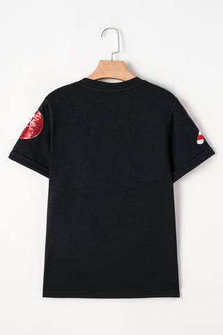 Sequin Christmas Essentials Graphic Tee-Graphic/Graphic Tees- CHRISTMAS,Color Black,Craft Sequin,curv,Curvy,Day Christmas,Detail Bow,PLUS,Print Bow,Print Letter,Season Summer,Seasonal,sparkle season,Style Casual,Tops-Ace of Grace Women's Boutique