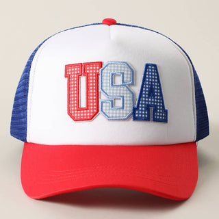 USA Patch Mesh Trucker Hat- 4th of july,HAT,hats,July,July 4,July 4th,Seasonal,trucker,trucker hat,trucker hats,USA-WHITE/RED/BLUE-Ace of Grace Women's Boutique