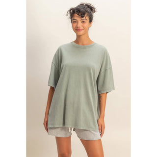 Oversized Mineral Wash T-Shirt- oversized,OVERSIZED TEE,OVERSIZED TOP,pink top,soft top,TOP,Tops,WORK TOP-SAGE GREEN-S/M-Ace of Grace Women's Boutique