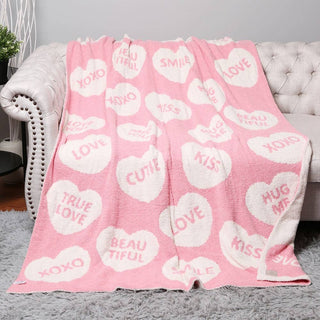 Conversation Heart Reversible Blanket- blanket, gifts, Seasonal, soft blanket, throw blanket-Ace of Grace Women's Boutique