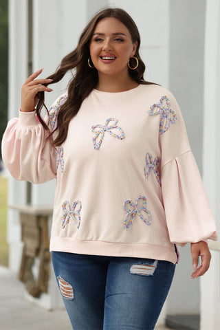 Embroidered Bow Sleeve Oversized Pullover-Tops/Sweatshirts & Hoodies- Color Khaki,Craft Applique,Craft Embroidery,Curvy,Day Valentine's Day,Detail Bow,Full Size S-3XL,Occasion Daily,Print Bow,Season Fall & Autumn,Style Southern Belle,Tiktok Showroom,Tops-Ace of Grace Women's Boutique
