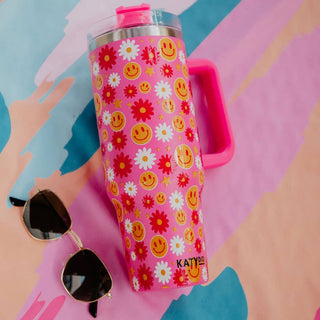Red Flower Happy Face Tumbler- BRUMATE CUP,CUP,CUPS,GIFT,gift idea,GIFT IDEAS,GIFT SET,gifts,glitter tumbler,LEOPARD CUP,pink cup,STANLEY CUP,SWIG,swig cups,tumbler,TUMBLER 40 OZ,WINE CUP,Yeti-Ace of Grace Women's Boutique