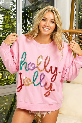 Holly Jolly Sparkly Tinsel Top- clothing,Curvy,Holly Jolly,HOLLY JOLLY CHRISTMAS,holly jolly pullover,PLUS,plus size,plus size sweatshirt,queen of sparkles,QUEEN OF SPARKLES PLUS SIZE,Seasonal,Tops-Ace of Grace Women's Boutique