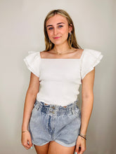 White Ruffled Short Sleeve Knit Top