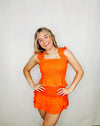 Orange Ruffle Sleeve Mocked Top- orange, ORANGE TOP, ruffle sleeves, RUFFLE TOP, RUFFLES-Ace of Grace Women's Boutique