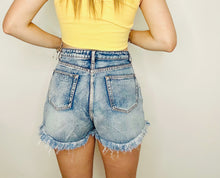 High Waisted Button Up Distressed Denim Shorts