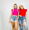 Ribbed Mock Neck Ruffled Crop Top- crop, crop top, CROPPED, PINK CROP TOP, pink top, RED CROP TOP, red top, RIBBED CROP TOP, RUFFLE, ruffle sleeves, ruffled, RUFFLES-Ace of Grace Women's Boutique