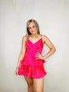 Pink Pleated Ruffled Dress- colorful dress, dress, flowy dress, ROMPER, Romper dress-Ace of Grace Women's Boutique