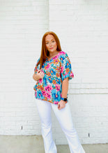 Classic V Neck Floral Print Top - ONE 3X LEFT