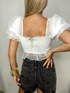 White Smocked Ruffle Crop Top- BRIDE, game day, game days, gameday, WHITE, white shirt, white tank, white top-Ace of Grace Women's Boutique