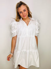 White Button Down Puff Sleeve Dress
