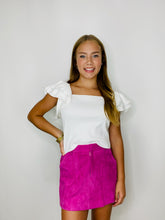 White Ruffled Short Sleeve Knit Top