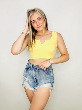 Yellow Ribbed Cropped Tank- clothing,RIBBED TANK,RIBBED TANK TOP,RIBBED TOP,Sale,Tops,YELLOW,yellow top-Ace of Grace Women's Boutique