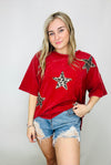 Leopard Star Patch Top- 4th, animal, cheetah, curvy, fourth, independence, July, leopard, patriotic, plus, shirt, star, top-Ace of Grace Women's Boutique