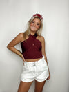 Maroon Crossed-Neck Knit Top- Cross neck, game, game day, game days, gameday, MAROON, MAROON TANK TOP, maroon top, TOP-Ace of Grace Women's Boutique