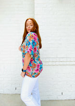 Classic V Neck Floral Print Top - ONE 3X LEFT