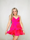 Pink Pleated Ruffled Dress- colorful dress, dress, flowy dress, ROMPER, Romper dress-Ace of Grace Women's Boutique