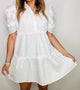White Button Down Puff Sleeve Dress- babydoll dress, BRIDE, BRIDE DRESS, game day, game days, PUFF SLEEVE, puff sleeves, WHITE, WHITE DRESS-Ace of Grace Women's Boutique