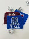 "Game Day Y'all" Beaded Coin Purse- football, game, game day, game days, gameday, Mississippi state, MSU, ole miss-Blue & White-Ace of Grace Women's Boutique