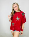 Leopard Star Patch Top- 4th, animal, cheetah, curvy, fourth, independence, July, leopard, patriotic, plus, shirt, star, top-Ace of Grace Women's Boutique