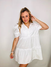 White Button Down Puff Sleeve Dress