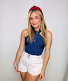 Navy Blue Cross Neck Knit Top- blue top, Cross neck, gameday, hotty toddy, Navy blue, TOP-Ace of Grace Women's Boutique
