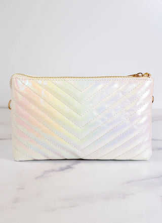 Sherman White Opal Quilted Crossbody- Accessories, bags, caroline hill, CAROLINE HILL CROSSBODY, CAROLINE HILL PURSE, CLUTCH PURSE, crossbody, CROSSBODY PURSE, metallic purse, OPAL CROSSBODY, PURSE, PURSES-Ace of Grace Women's Boutique