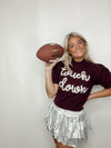 Maroon Touchdown Puff Sleeve Sweater- football, game, game day, game days, gameday, MAROON, maroon top, Mississippi state, MSU-Ace of Grace Women's Boutique