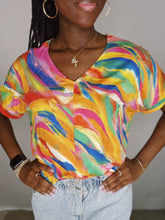 V-Neck Watercolor Short Sleeve Top - ONE 3X LEFT