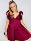 Maroon Ruffled Tie Back Dress- church dress, dress, flowy dress, game, game day, game days, gameday, MAROON, maroon dress-Ace of Grace Women's Boutique