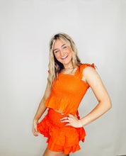 Orange Ruffle Sleeve Mocked Top