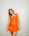 Orange Ruffle Sleeve Mocked Top- orange, ORANGE TOP, ruffle sleeves, RUFFLE TOP, RUFFLES-Ace of Grace Women's Boutique