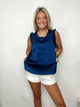 Ribbed Ruffle Satin Top- CRIMSON, game, game day, game days, gameday, MAROON, maroon top, NAVY-Navy-S-Ace of Grace Women's Boutique