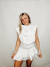 White Smocked Satin Dress- SATIN, SATIN DRESS, WHITE, WHITE DRESS, WHITE GRADUATION DRESS-Ace of Grace Women's Boutique