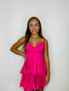 Pink Pleated Ruffled Dress- colorful dress, dress, flowy dress, ROMPER, Romper dress-Ace of Grace Women's Boutique
