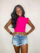 Ribbed Mock Neck Ruffled Crop Top