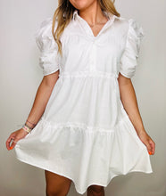 White Button Down Puff Sleeve Dress