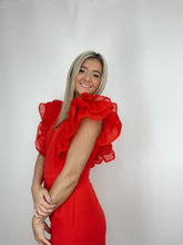 Red Ruffle Sleeve Romper
