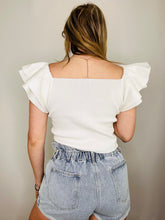 White Ruffled Short Sleeve Knit Top