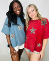 Leopard Star Patch Top- 4th, animal, cheetah, curvy, fourth, independence, July, leopard, patriotic, plus, shirt, star, top-Ace of Grace Women's Boutique