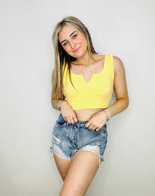 Yellow Ribbed Cropped Tank- clothing, RIBBED TANK, RIBBED TANK TOP, RIBBED TOP, Sale, Tops, YELLOW, yellow top-Ace of Grace Women's Boutique